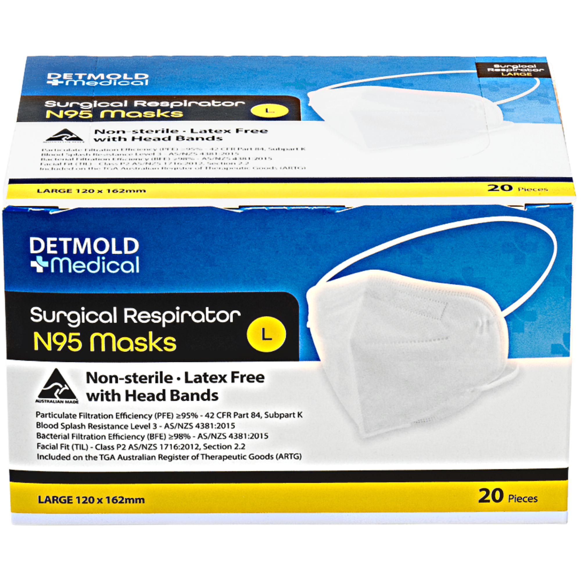 Detmold P2 Surgical Respirator Facemask Head Bands Large Facemasks & Respirators