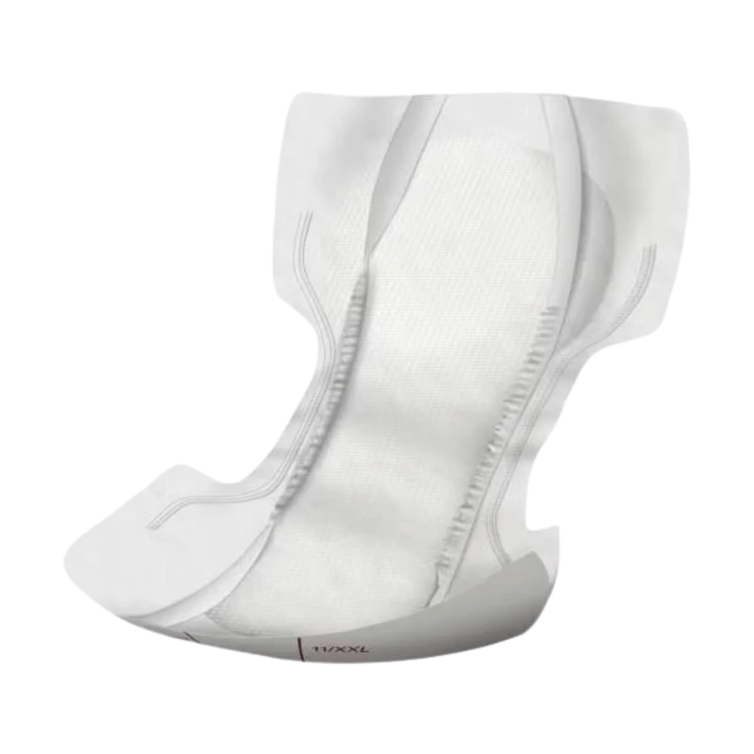 Abena San 11 XXL Bariatric Pad with 3400ml absorbency, shown with breathable backsheet and full-length leak guards for heavy incontinence protection.