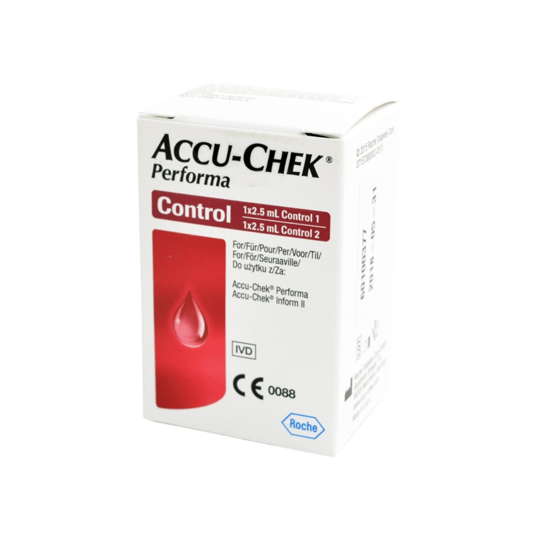 Accu-Chek Performa Control Solution bottle for accurate blood glucose testing support.