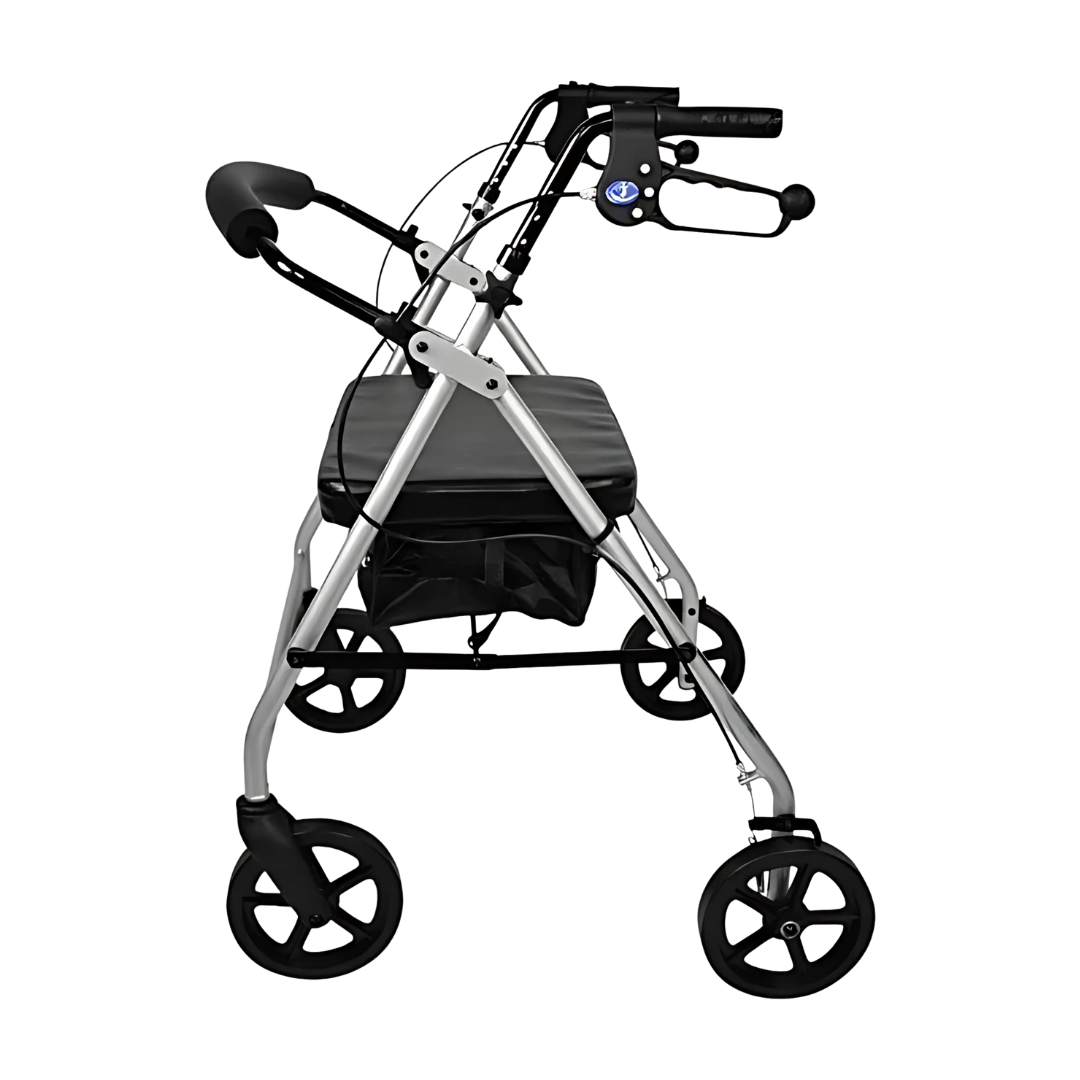 Aspire XL Seat Walker Rollator in Silver with wide padded seat and large wheels for bariatric mobility