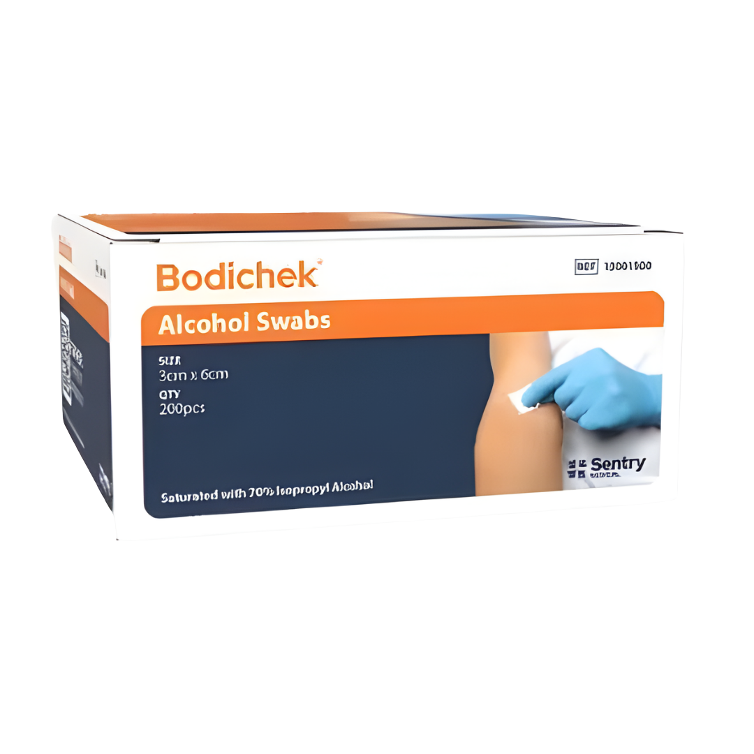 Bodichek Alcohol Swab 3 x 6cm sterile antiseptic wipes for injections and wound cleaning.