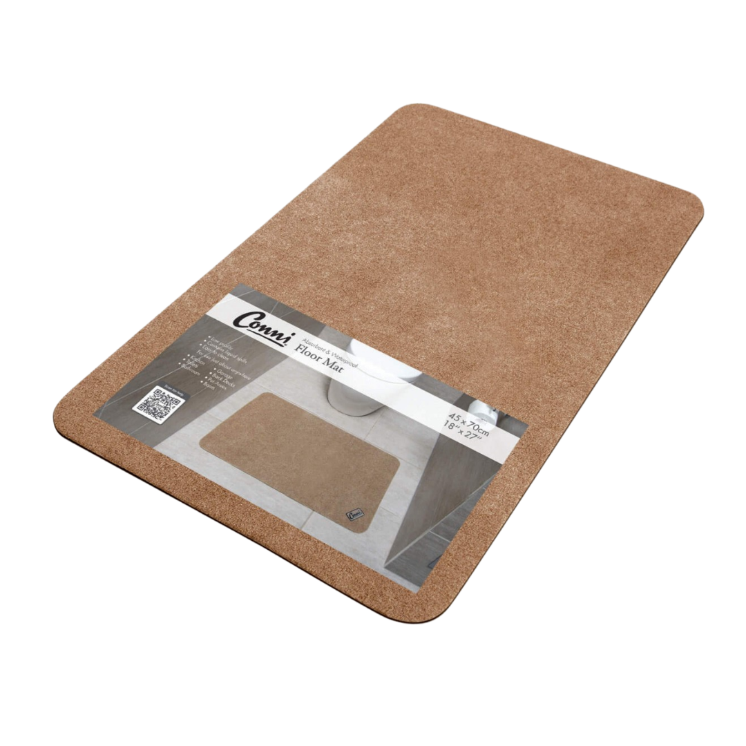 Conni Compact Floor Mat with absorbent fabric top and waterproof, non-slip backing, designed for incontinence and spill protection in residential and aged care environments.