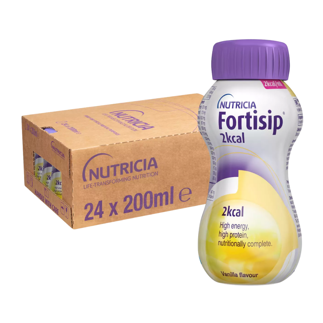 Fortisip 2kcal Vanilla 200ml bottle – high-energy oral nutritional supplement for recovery and daily support.