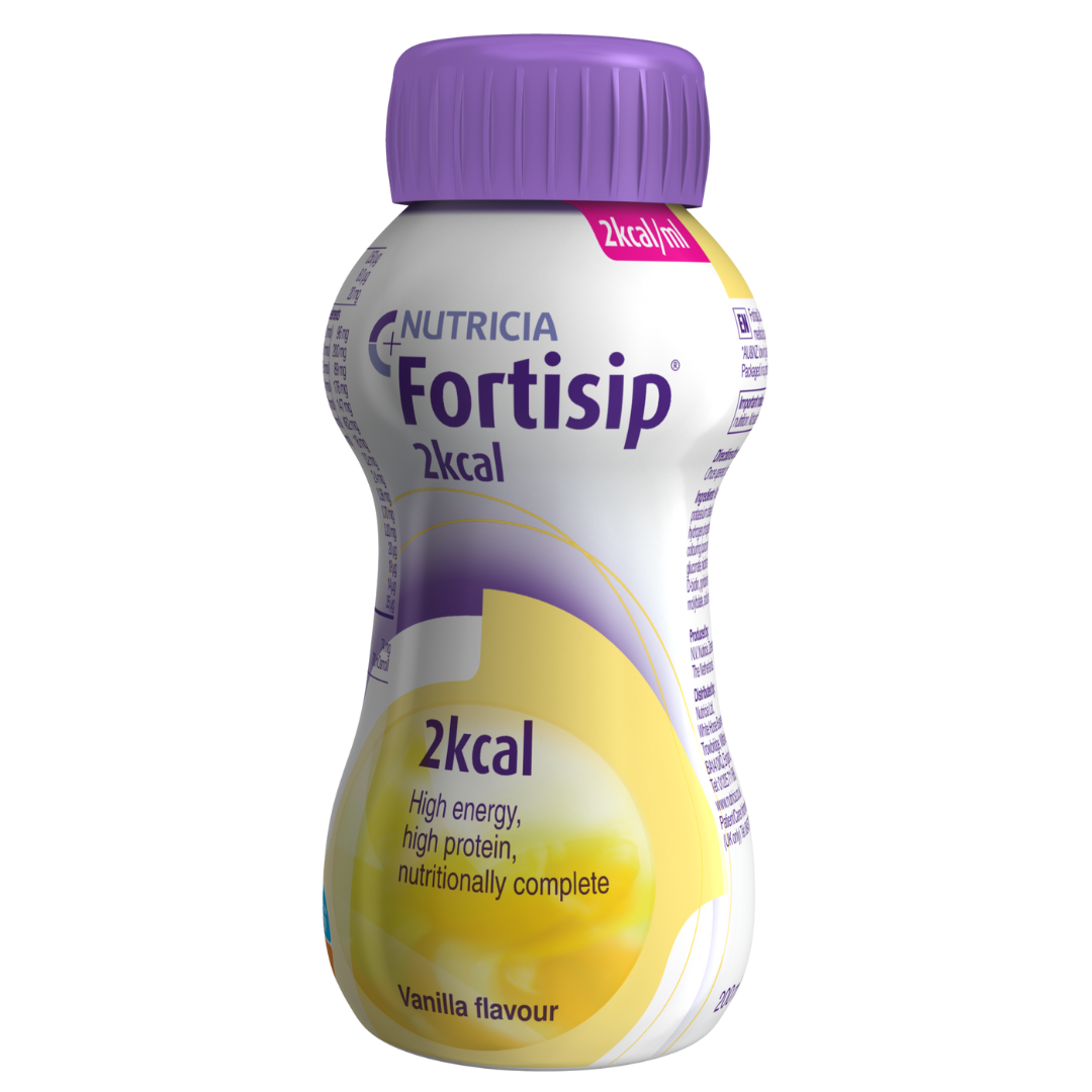 Fortisip 2kcal Vanilla 200ml bottle – high-energy oral nutritional supplement for recovery and daily support.