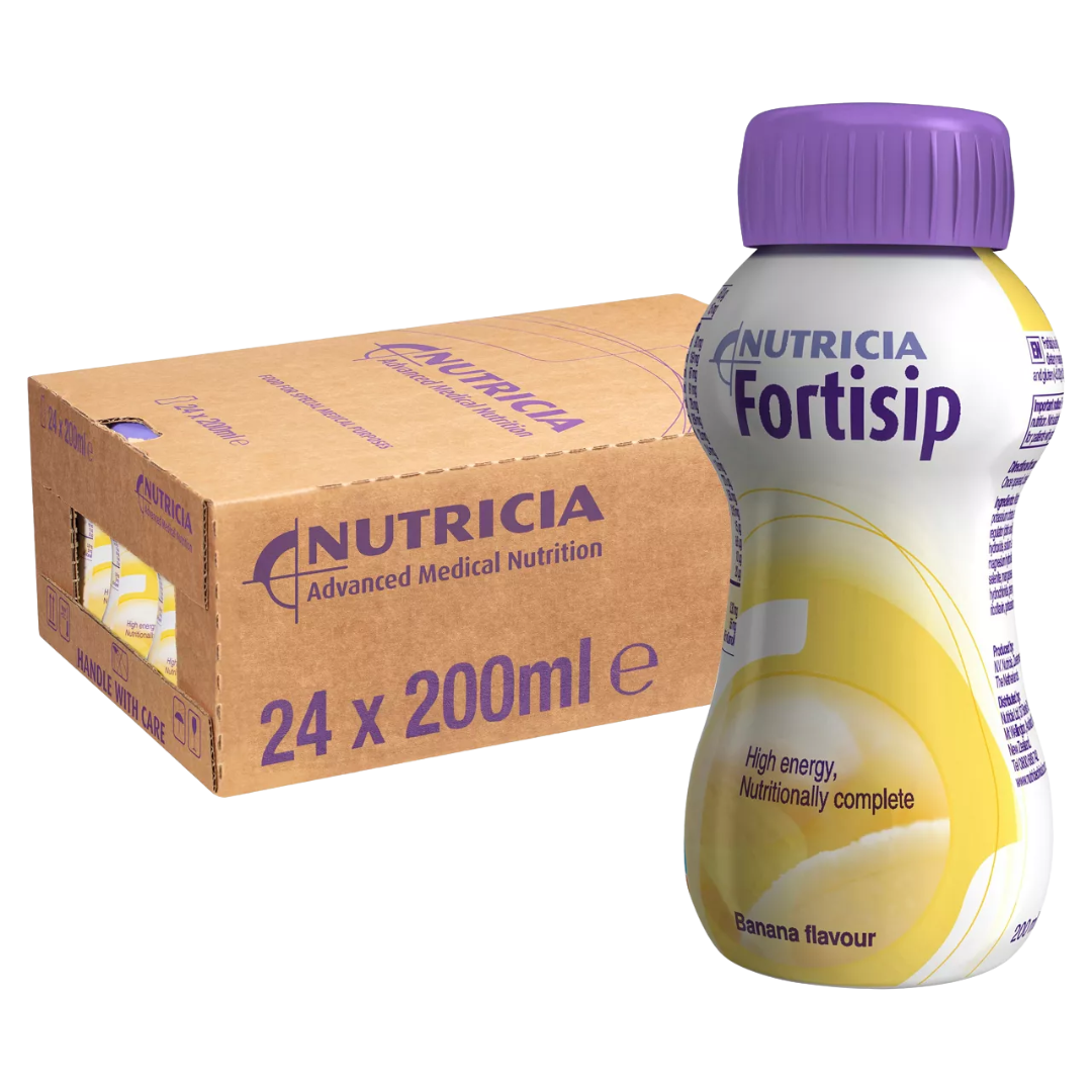 Fortisip Banana 200ml Bottle – High-calorie nutritional drink for energy and recovery support.
