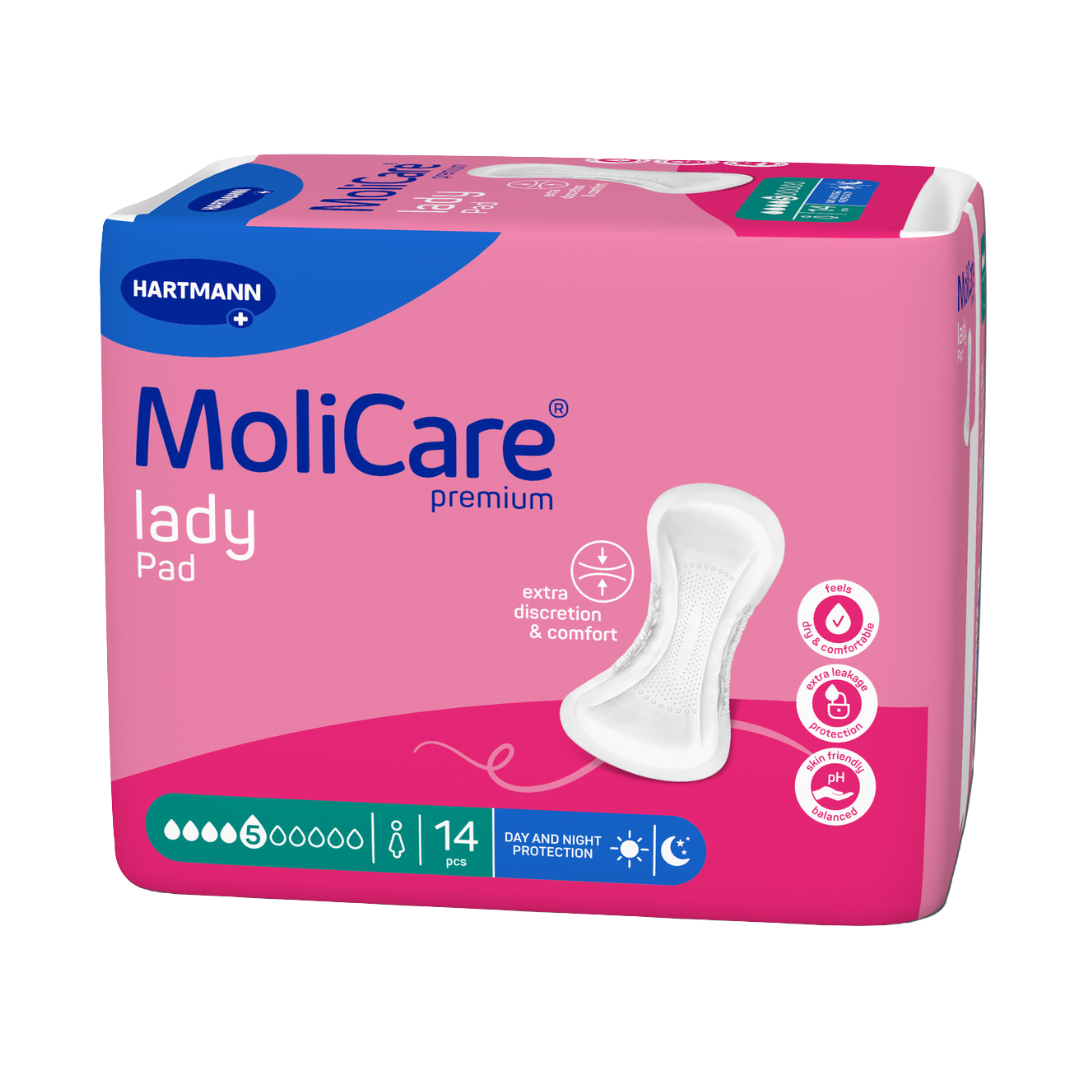 MoliCare Premium Lady Pad 5 Drops – Extra-long incontinence pad for moderate bladder weakness with odour control