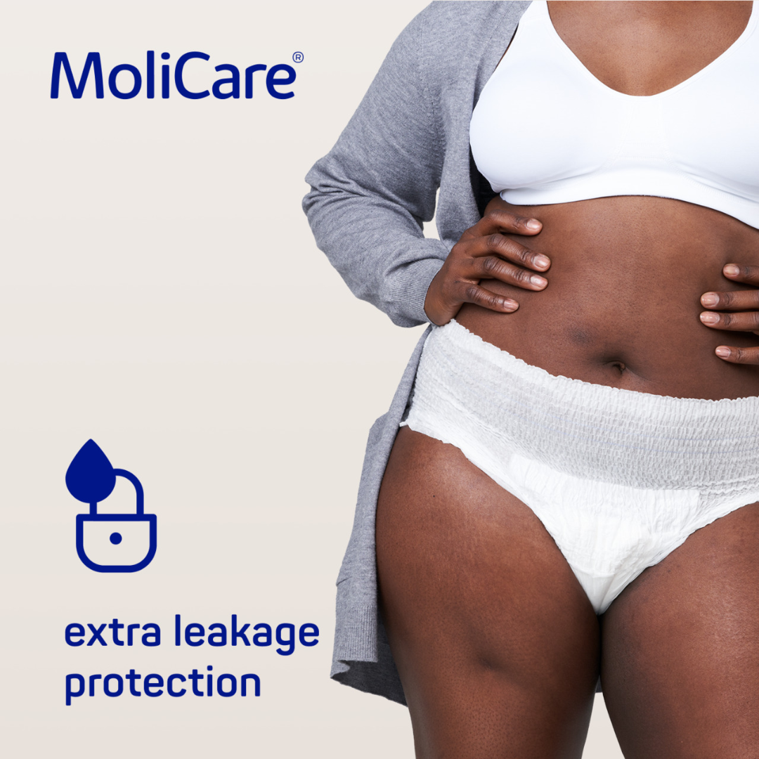 MoliCare Premium Mobile 10 Drops Large – High-absorbency pull-up incontinence pants for severe urinary leakage, with discreet underwear-like fit.