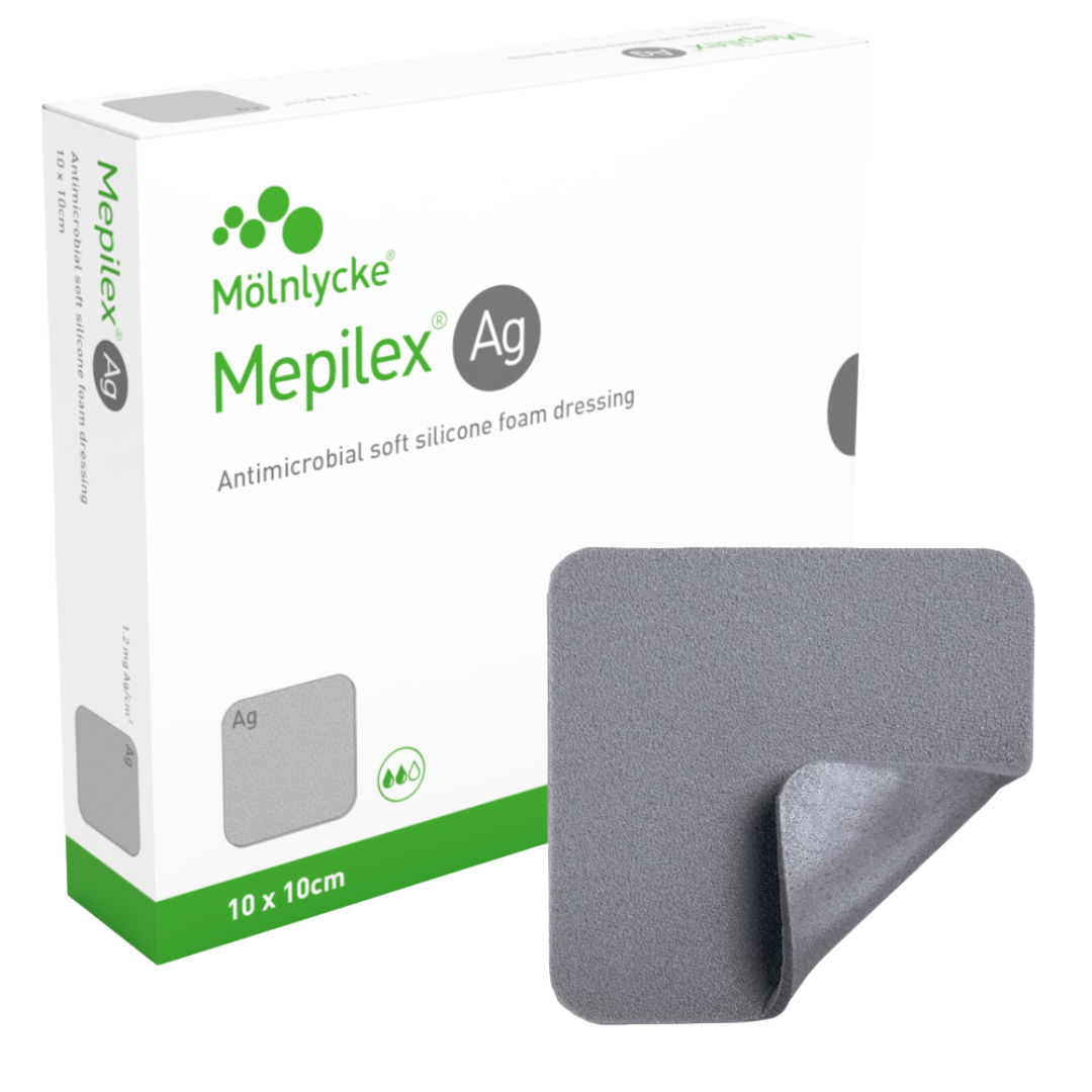 Molnlycke Mepilex Ag Silver Foam Dressing 10x10cm – antimicrobial silver dressing for advanced wound care