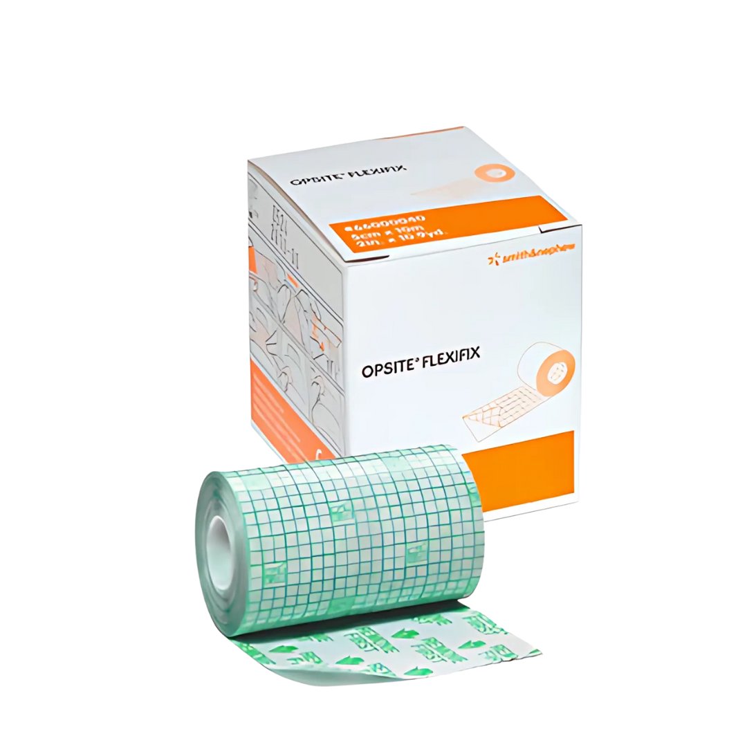 Opsite Flexifix transparent adhesive film dressing roll – waterproof, breathable, and flexible wound protection.