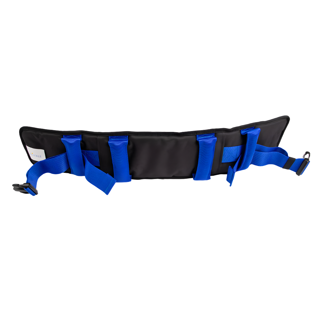 Patient Transfer Walkbelt in navy – soft padded and slip-resistant with multiple handles, Large to Extra Large size.