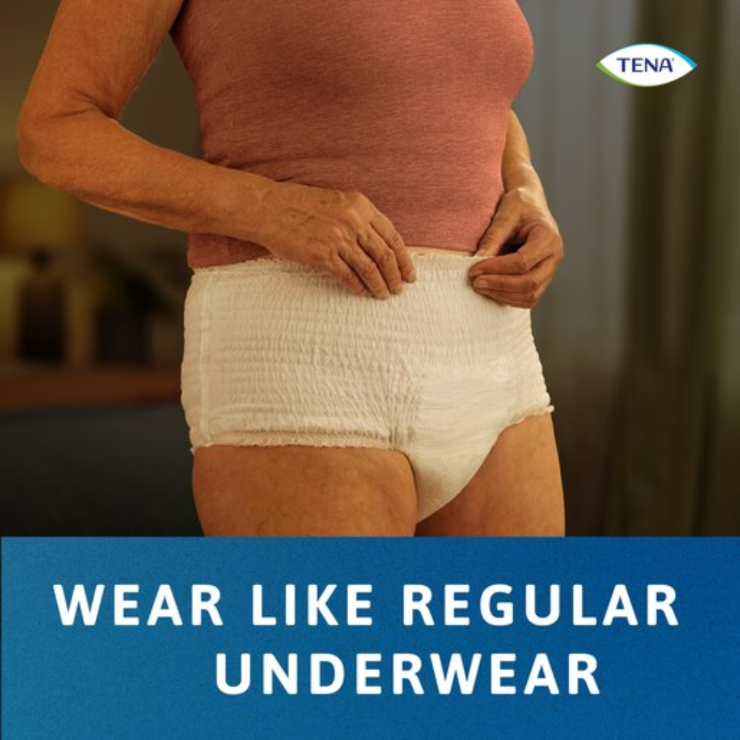 TENA ProSkin Pants Night Super – pull-up style adult incontinence pants with high overnight absorbency and skin protection.