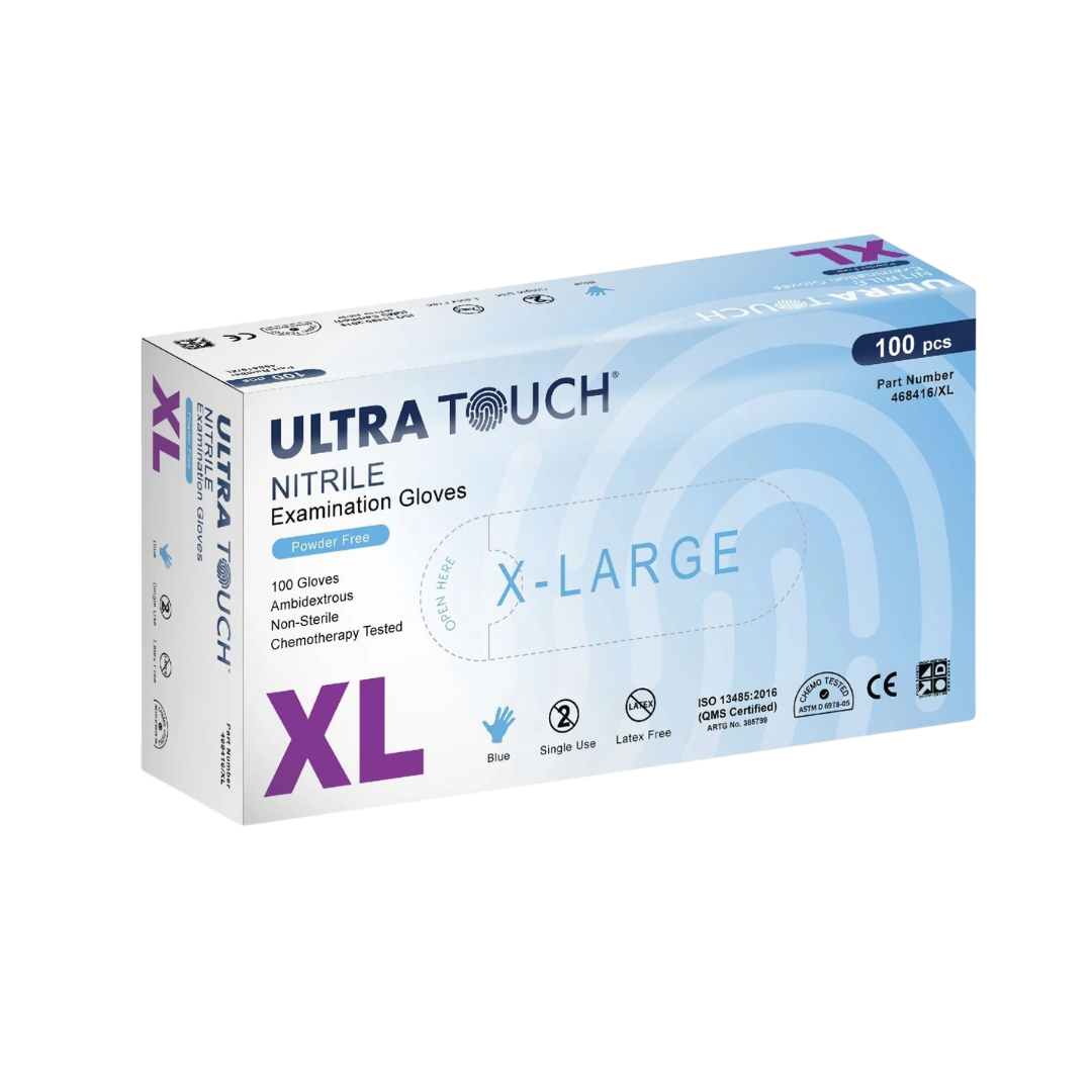 Ultra Touch Chemo-rated Blue Nitrile Gloves – Powder Free, Latex Free, Industrial Grade Protection