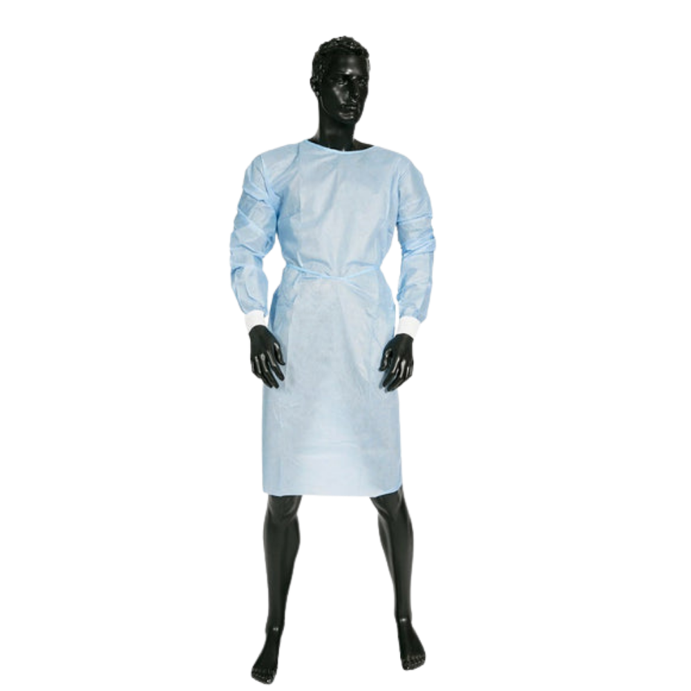 Clinical Level 3 AAMI Blue Non-Sterile Impervious Isolation Gown Velcro Knitted Cuffs Oversize