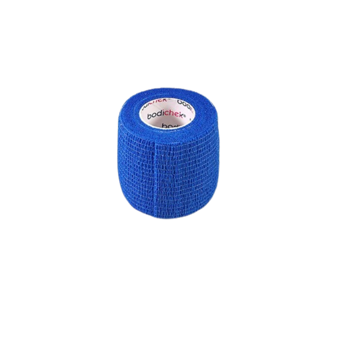 Single roll of Bodichek Elastic Cohesive Bandage in blue color, providing flexible, self-adhesive support for injuries and dressings.