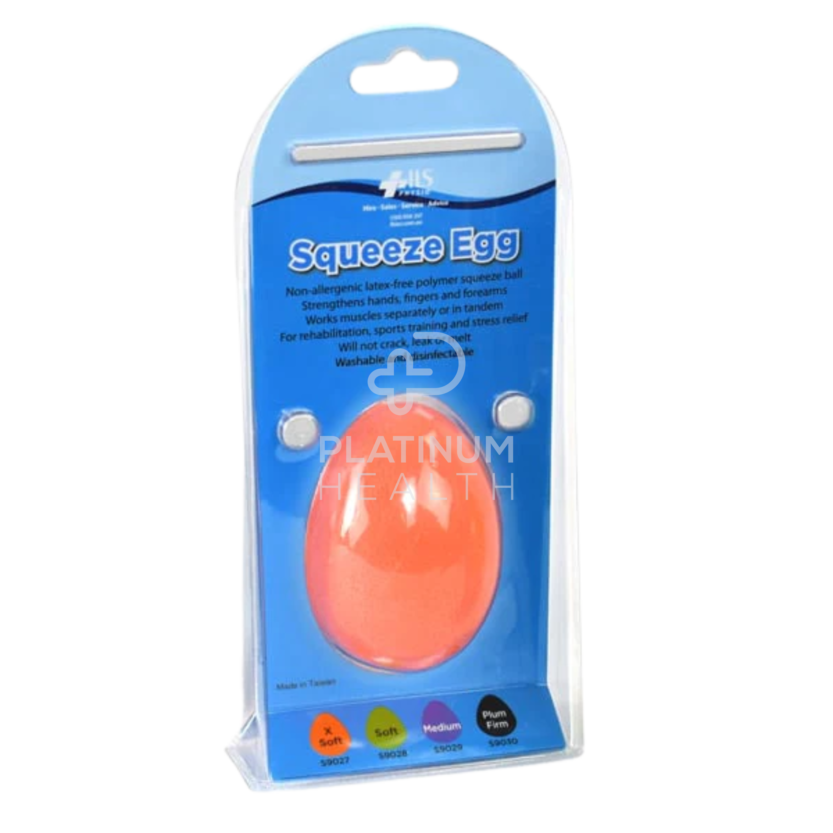 ILS Physio Extra Soft Orange Hand Egg Therapy Exerciser in its original packaging, designed for gentle hand rehabilitation, mobility, and stress relief