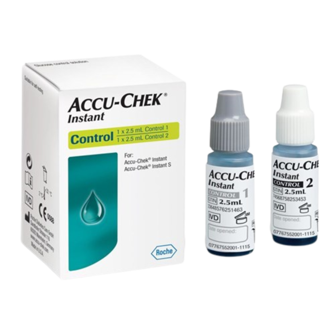 Accu-Chek Instant Control Solution bottle for verifying glucose meter and test strip accuracy.