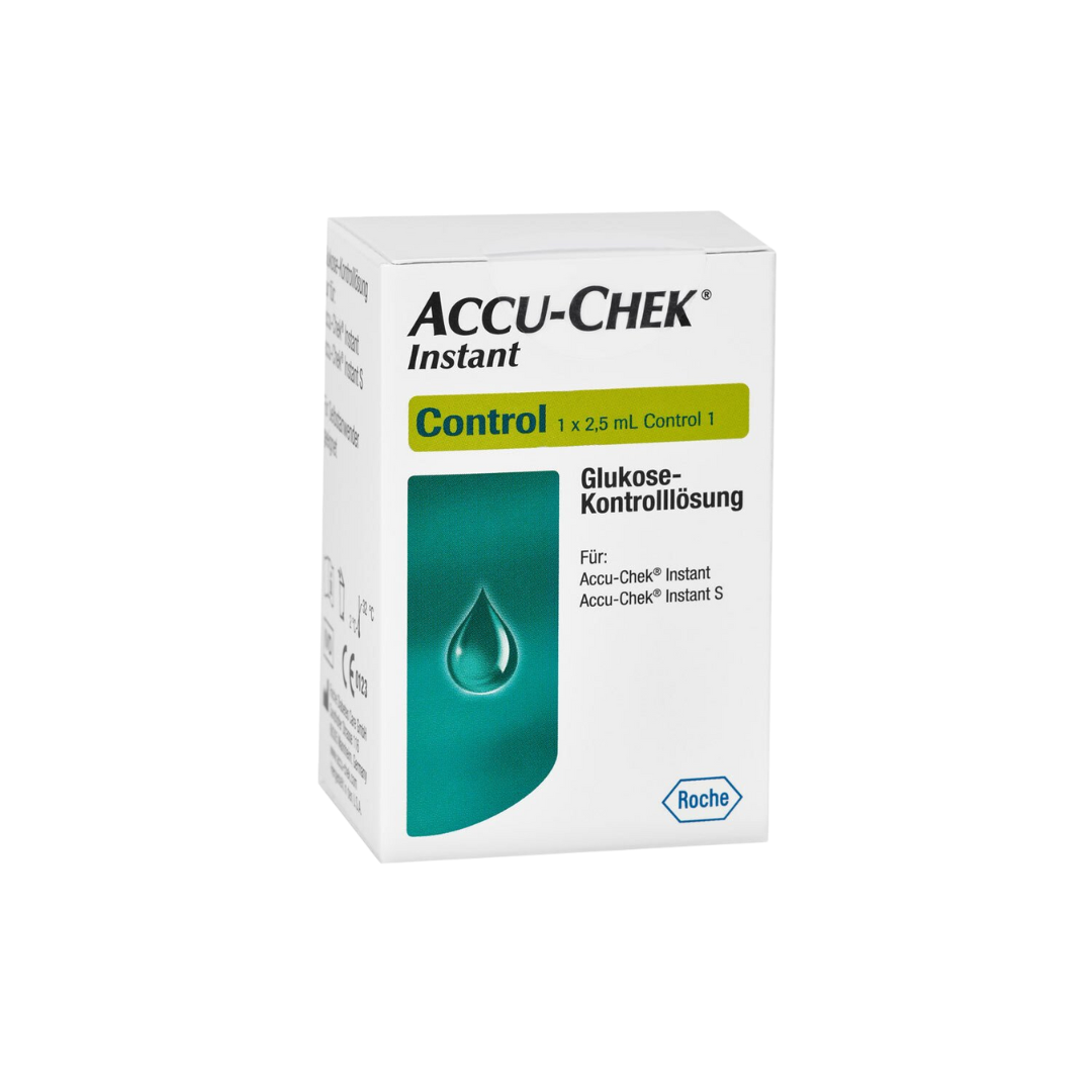 Accu-Chek Instant Control Solution bottle for verifying glucose meter and test strip accuracy.