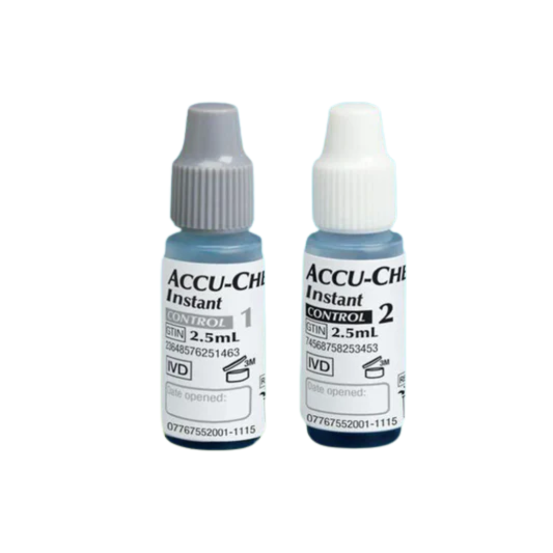 Accu-Chek Instant Control Solution bottle for verifying glucose meter and test strip accuracy.