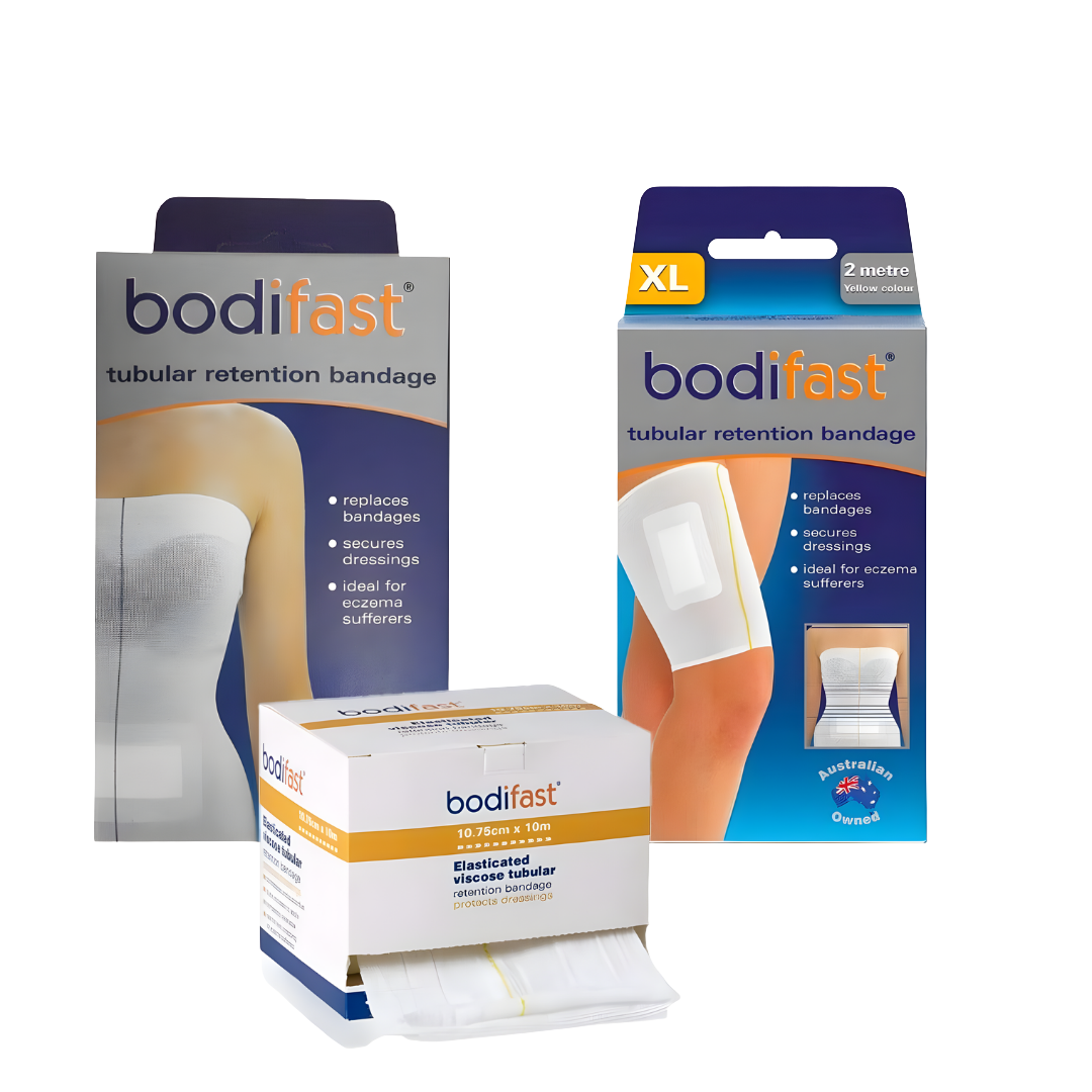 Bodifast Tubular Retention Bandage – soft tubular bandage in multiple colour-coded sizes for secure dressing support.