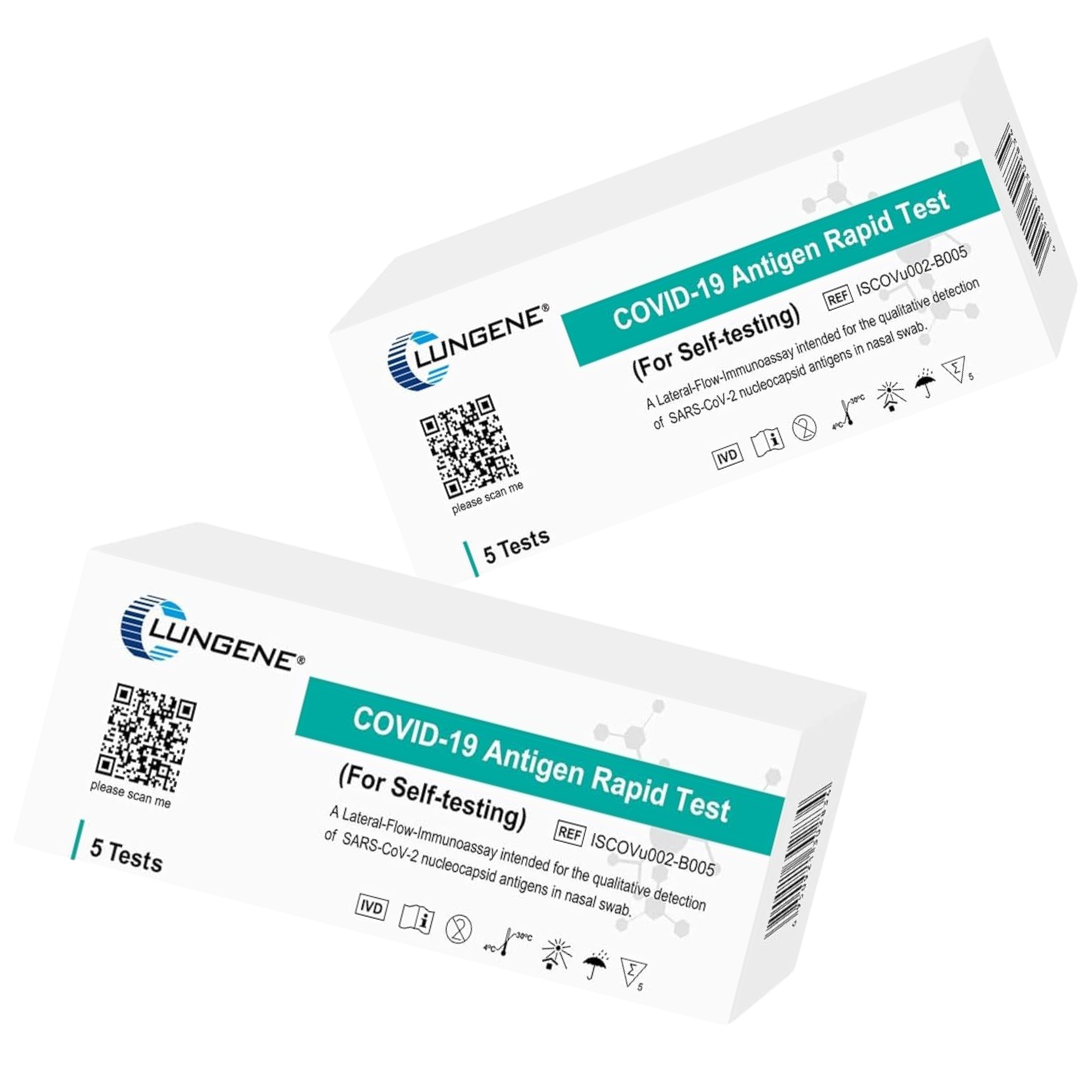 Clungene Novel COVID-19 Rapid Antigen Test Kit Self Testing Nasal Swab Kit - 5 Tests Per Box