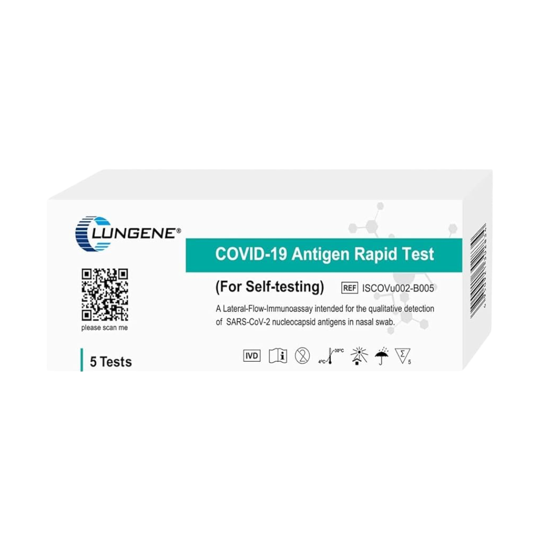 Clungene Novel COVID-19 Rapid Antigen Test Kit Self Testing Nasal Swab Kit - 5 Tests Per Box