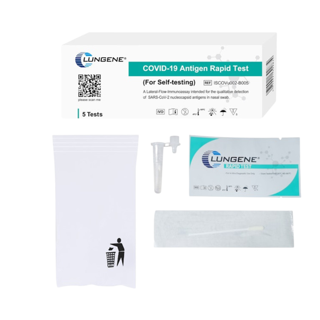 Clungene Novel COVID-19 Rapid Antigen Test Kit Self Testing Nasal Swab Kit - 5 Tests Per Box Pack