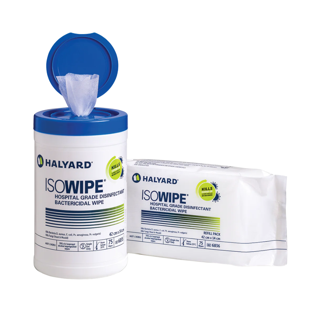 Halyard Isowipe Refill Pack – hospital-grade disinfectant surface wipes for healthcare and professional environments.