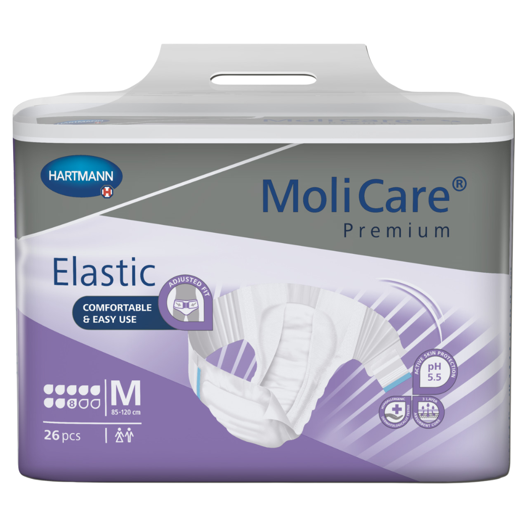 MoliCare Premium Elastic 8 Drops Medium – absorbent incontinence brief with elastic sides for secure, comfortable protection.