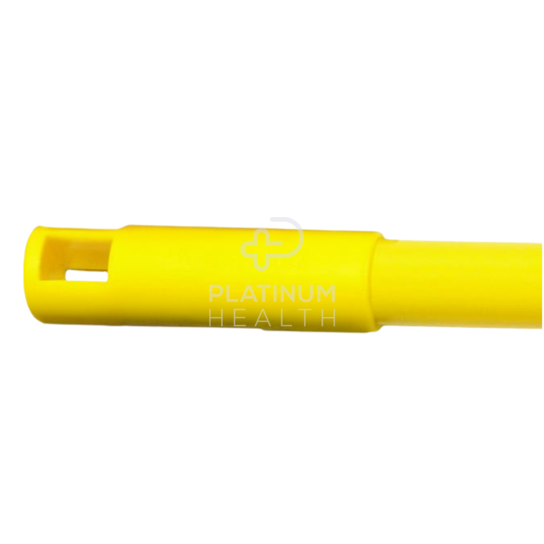 Powder-coated metal mop and broom handle in yellow, designed for durability, comfort, and compatibility with standard cleaning tools. Ideal for home, commercial, and industrial use.