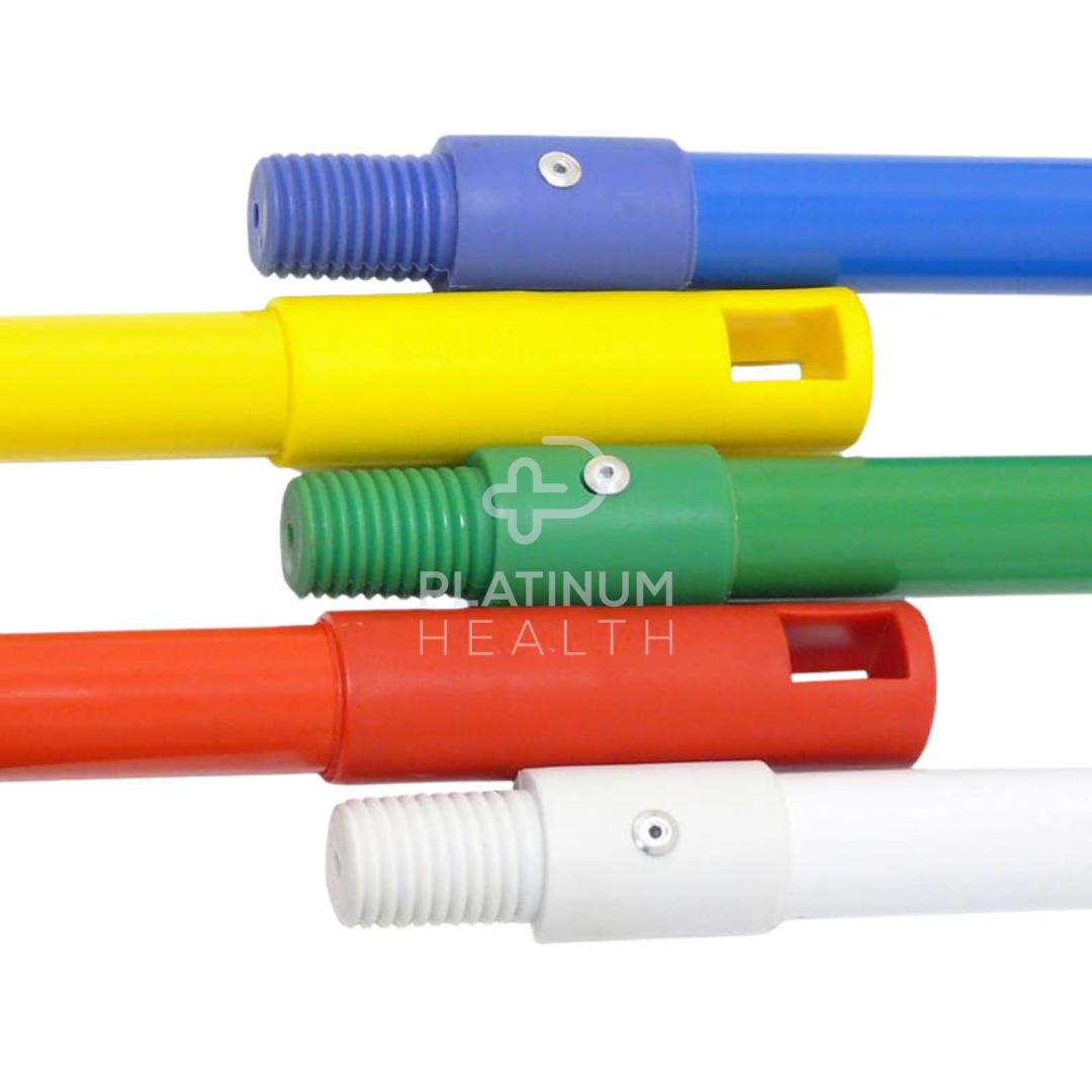 Powder-coated metal mop and broom handle in multiple colours, designed for durability, comfort, and compatibility with standard cleaning tools. Ideal for home, commercial, and industrial use.