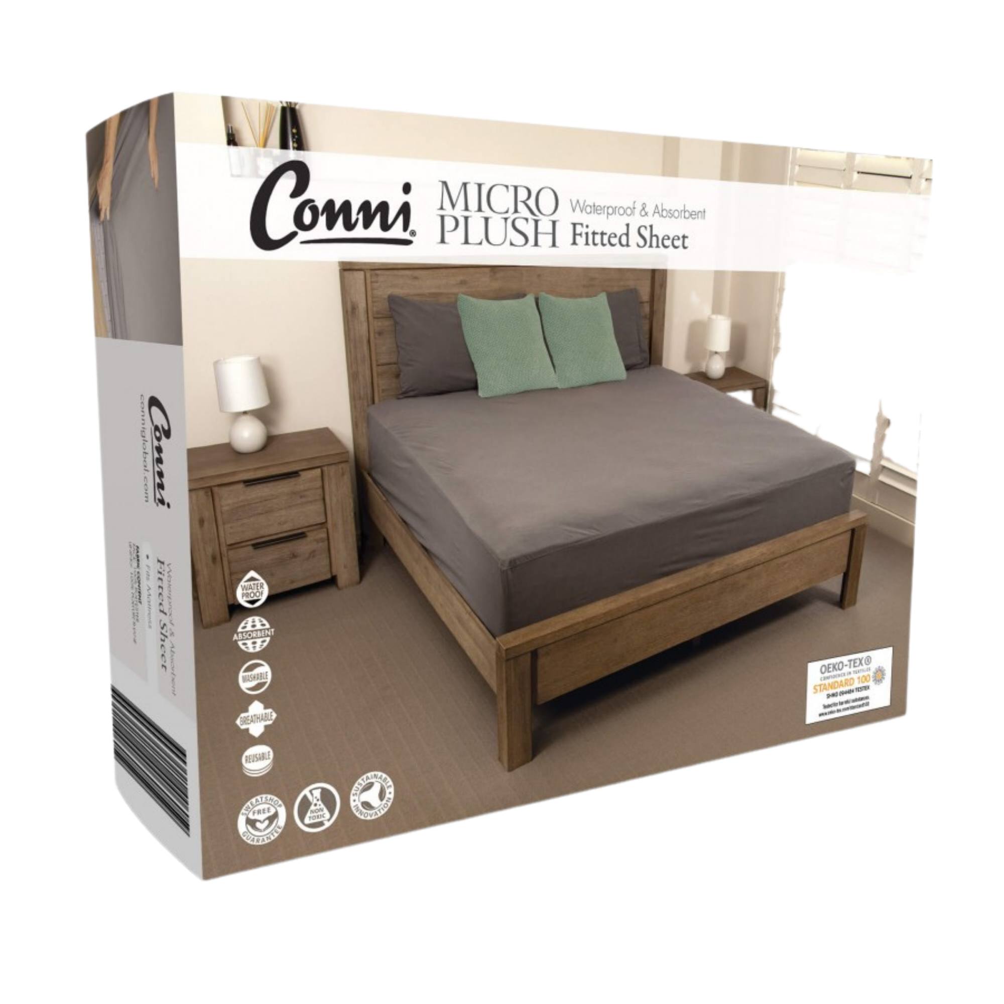 Conni Micro-Plush Double Waterproof Fitted Sheet Charcoal Bedding