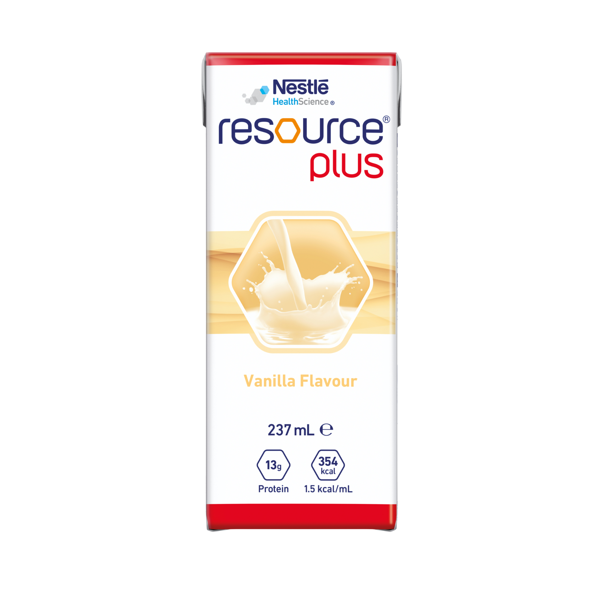 Nestle Resource Plus Vanilla Flavour packaging on a white background