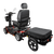 Black electric scooter with a attached black storage cart on a white background