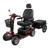 Mobility scooter with black seat and basket on a white background